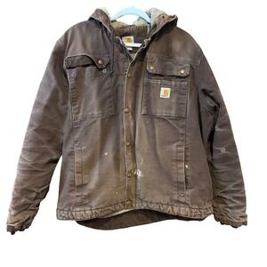 Carhartt 103826 DKB Sherpa Lined Hooded Jacket Mens Large Distressed Workwear